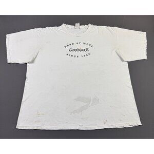 Rare Vintage Y2K Carhartt Hard At Work Thrashed Worn White Shirt Workwear Hype
